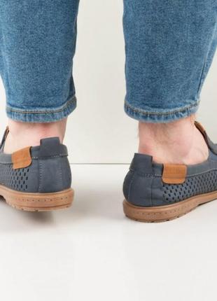 Стильные мужские синие туфли с перфорацией летние5 фото