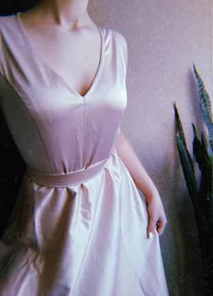 Плаття довжини міді розово-золотого кольору, платье4 фото