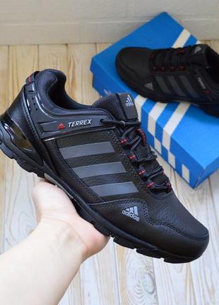 Стильные мужские кроссовки адедас черные с серым кожаные/кожа adidas prices деми, демисезонные осенние, веснушки, летние (на осень, весна, летом