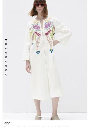 Біла сукня -туніка з вишивкою з розрізами по бокам вільного спадаючого крою з нової колекції zara розмір xs,s,l2 фото