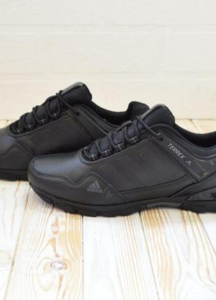 Стильні чоловічі кросівки адідас терекс чорні шкіряні/шкіра adidas terrex демі,демісезонні осінні,весняні,літні (на осінь,весна,літо 2