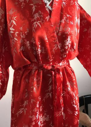 Шелковый красный халат кимоно4 фото