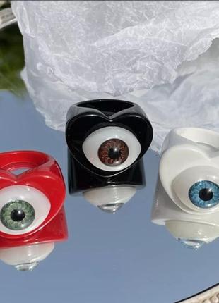 Кілечко унісекс чоловіче жіноче черврне біле чорне кільце з оком очами з епоксидної смоли подарунок  кільце сердце кольцо глаз2 фото