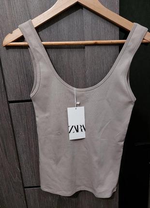 Топ майка зара zara s, l нюд беж футболка микрорубчик