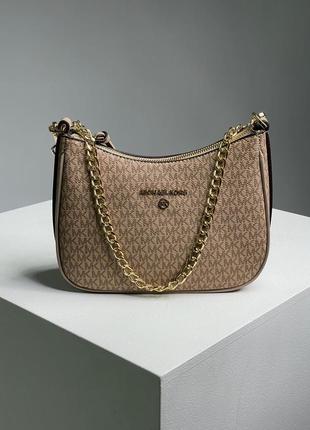 Сумка женская в стиле michael kors jet set charm small logo pochette beige1 фото