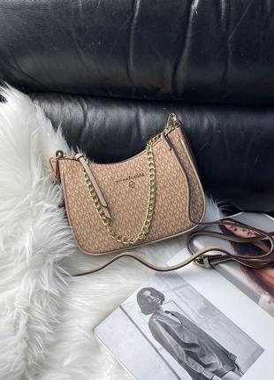 Сумка женская в стиле michael kors jet set charm small logo pochette beige2 фото