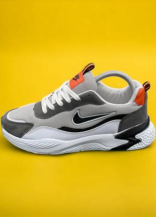 Мужские кроссовки nike найк серые с белым на весну и лето сетка текстиль