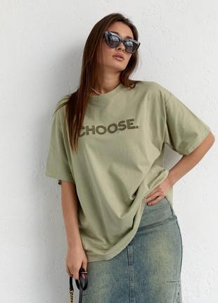 Жіноча футболка з написом choose хакі7 фото