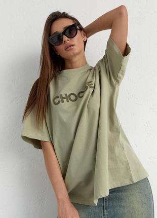 Жіноча футболка з написом choose хакі5 фото