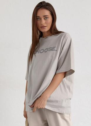 Женская футболка с надписью choose темно-серый6 фото