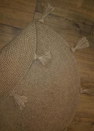 Скандинавский плетеный коврик с кисточками круглый, джутовый, бохо эко-коврик6 фото