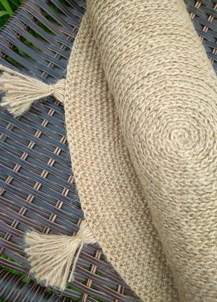Скандинавський плетений килимок з китицями круглий, джутовий, бохо еко-коврик