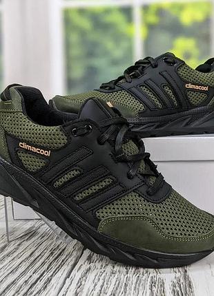 Кроссовки мужские adidas climacool olive кожа-сетка