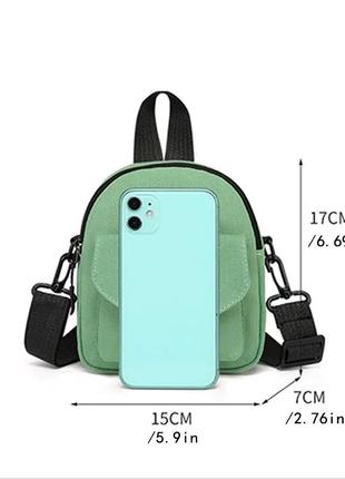 Маленькая женская сумочка через плечо, сумочка для девушек, зеленая, размер сумки 15*15*7 см, 2 кармана снаружи7 фото