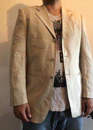 Распродажа !!! светлый бежевый льняной мужской пиджак2 фото