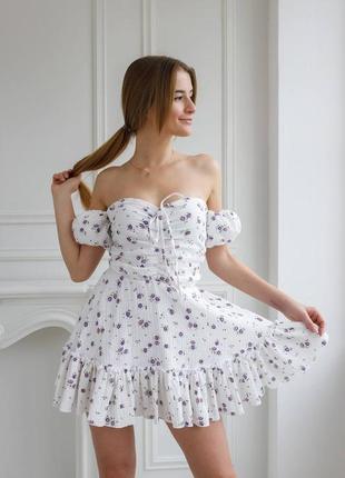 Муслиновое платье  мини. нежное  платье  из муслина.. изысканное платье с открытыми плечами. муслиновое платье  с коротким рукавом6 фото