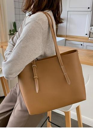 Сумка шоппер женская / большая женская сумка / сумка наплечная / коричневая сумка