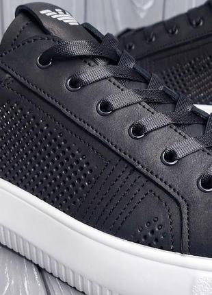 Натуральная кожа!!! летние мужские черные кроссовки / кеды на белой подошве в стиле...