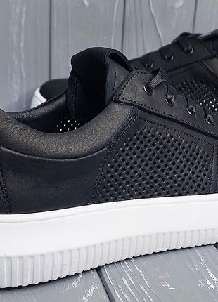 Натуральная кожа!!! летние мужские черные кроссовки / кеды на белой подошве в стиле...