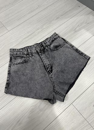 Шорты мом юбка широкие тренд джинсовые серые графитные варёнка