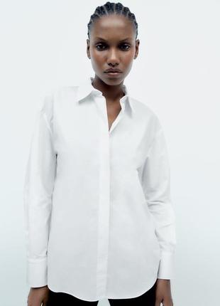 Рубашка поплин zara белого цвета
