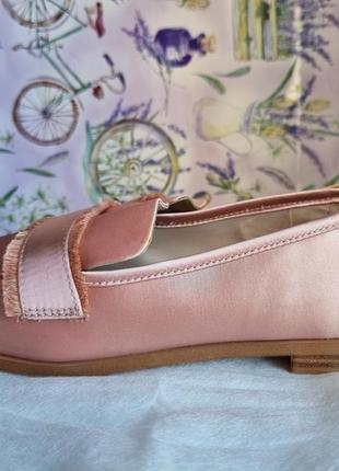 Брендовые стильные пудровые розовые сатиновые текстильные атласные красивые лоферы туфли балетки оксфорды обувь zara 38 с пыльником3 фото