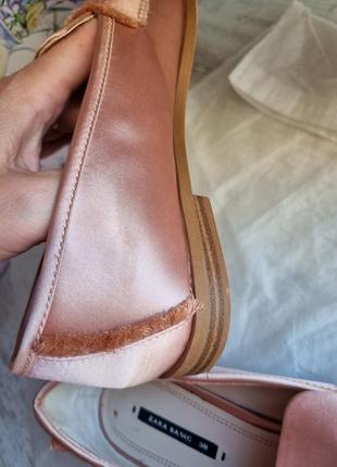 Брендовые стильные пудровые розовые сатиновые текстильные атласные красивые лоферы туфли балетки оксфорды обувь zara 38 с пыльником9 фото