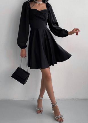 Сукня плаття міні міді чашки обємний рукав софт кльош святкова випускна3 фото