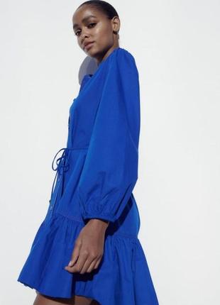 Женское синие платье,с длинным рукавом,пляття-сорочка , сукня синя на довгий рукав zara2 фото