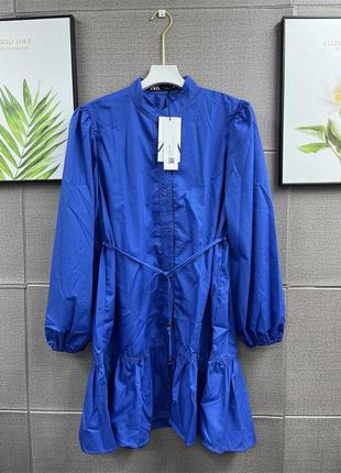 Женское синие платье,с длинным рукавом,пляття-сорочка , сукня синя на довгий рукав zara7 фото