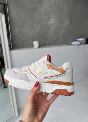 Женские кожаные кроссовки new balance 550 white orange нью баланс 550