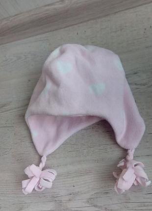 Милая  шапочка шапка демисезонная розовая  флис на 3-6- 9 мес