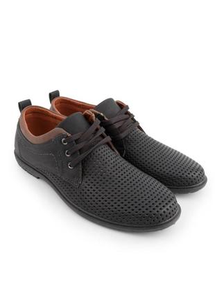 Стильные черные мужские туфли с перфорацией летние дышащие