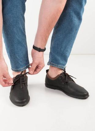 Стильные черные мужские туфли с перфорацией летние дышащие4 фото