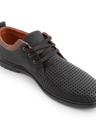 Стильные черные мужские туфли с перфорацией летние дышащие2 фото