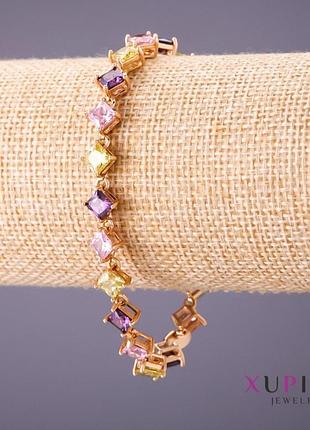 Браслет xuping разноцветные камни l-17-19см s-8мм цвет золото