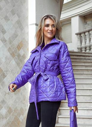 Стьобана куртка плащівка з сумкою шопером комплект костюм курточка базова стильна трендова стегана чорна бежева фіолетова