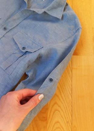 Massimo dutti голубая рубашка 100% лен с длинным рукавом  / с коротким рукавом  / блакитна льняна сорочка6 фото