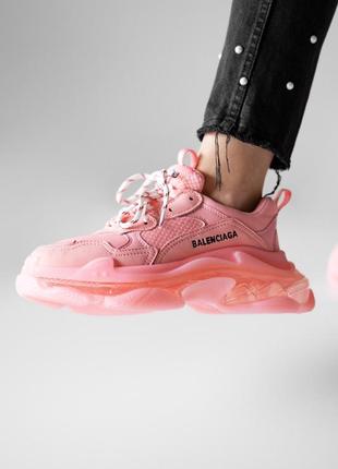 Молодежные женские розовые кроссовки triple s clear sole 🆕 популярные кроссовки