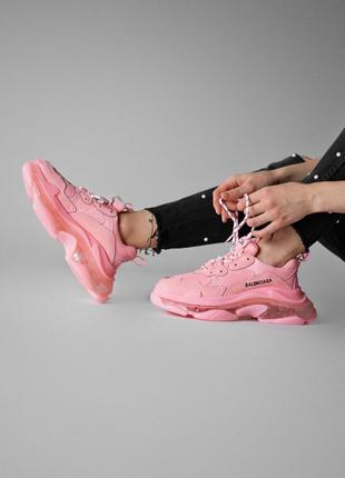 Молодежные женские розовые кроссовки triple s clear sole 🆕 популярные кроссовки4 фото