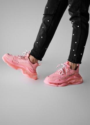 Молодежные женские розовые кроссовки triple s clear sole 🆕 популярные кроссовки8 фото