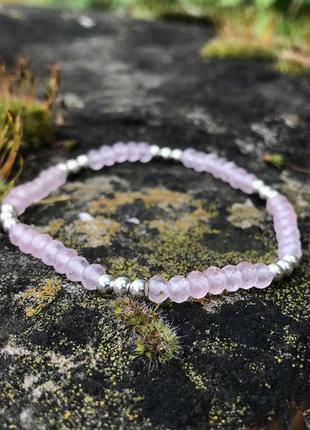 Браслет из розового кварца и серебро