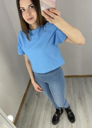 Бавовняна блакитна блуза з коротким рукавом від h&m,нова,xs