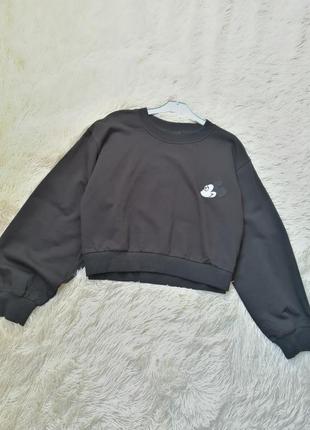 Укорочений світшот з пишним рукавом вишивка міккі маус нові всі бирки зрізані