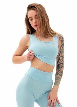 Топ женский в рубчик трикотажный укороченный, голубой, майка женская, кежуал спортивный повседневный