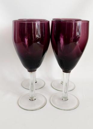 Фужеры марганцевое стекло винтажные бокалы стрийский завод