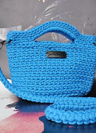 Сумка вязаная средняя  "синий электрик" hand made 4