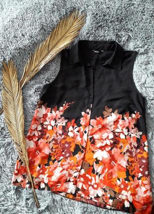 Женский топ блуза блузка черная майка цветочный принт