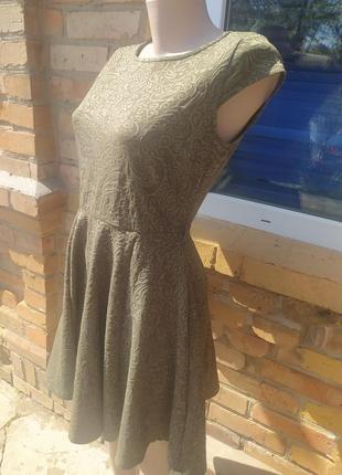 🍈🍏🍏трендовое гаптированное клеш платье в орнамент цвет хакки3 фото