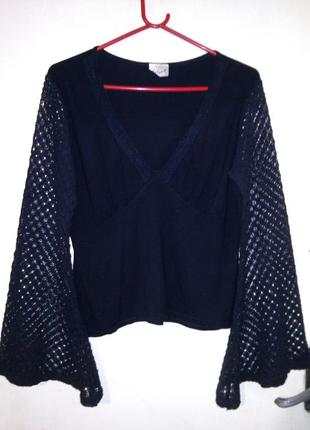 Натурал-трикотажна-стрейч, блуза з ефектними,кльош рукавами,14-16р,select